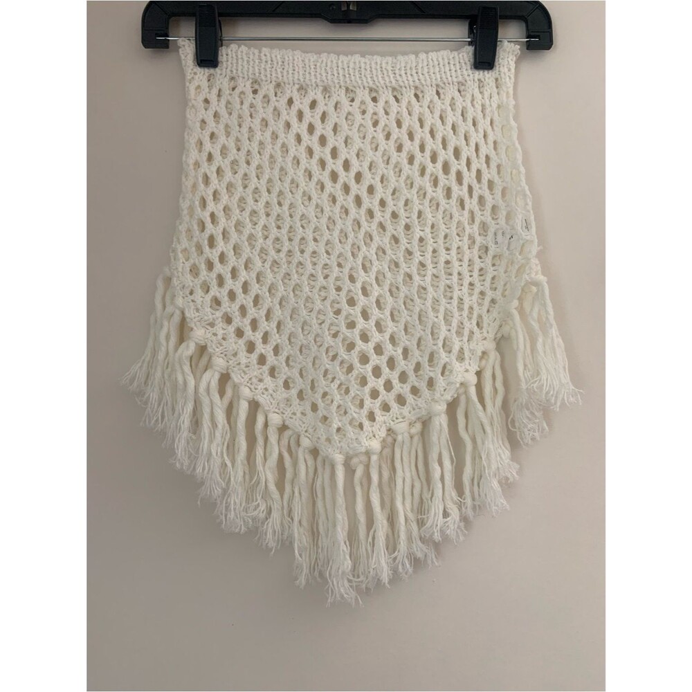 Cream Crochet Own Knit Fringe Mini Swim Cover Up Skirt Beach Resortwear M